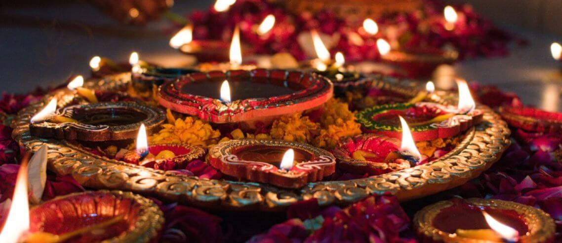 Lit candles during Diwali